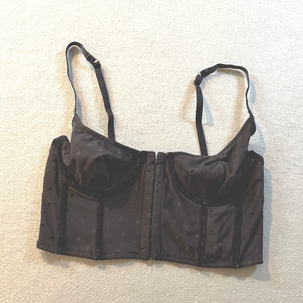 Out From Under Urban Outfitters Corset Top Womens M Black Mesh Star Bustier